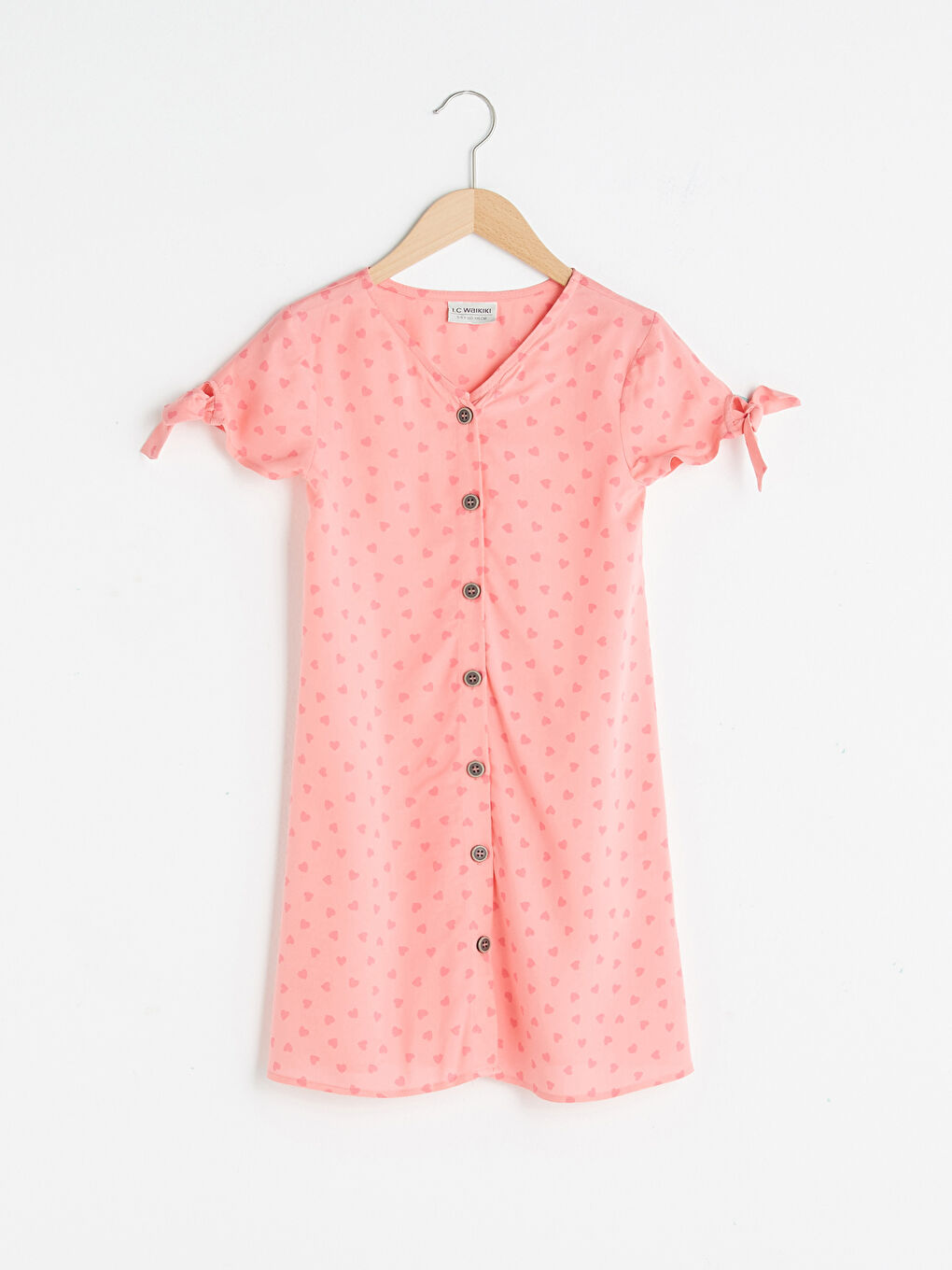 V Neck Patterned Short Sleeve Viscose Girl Dress
