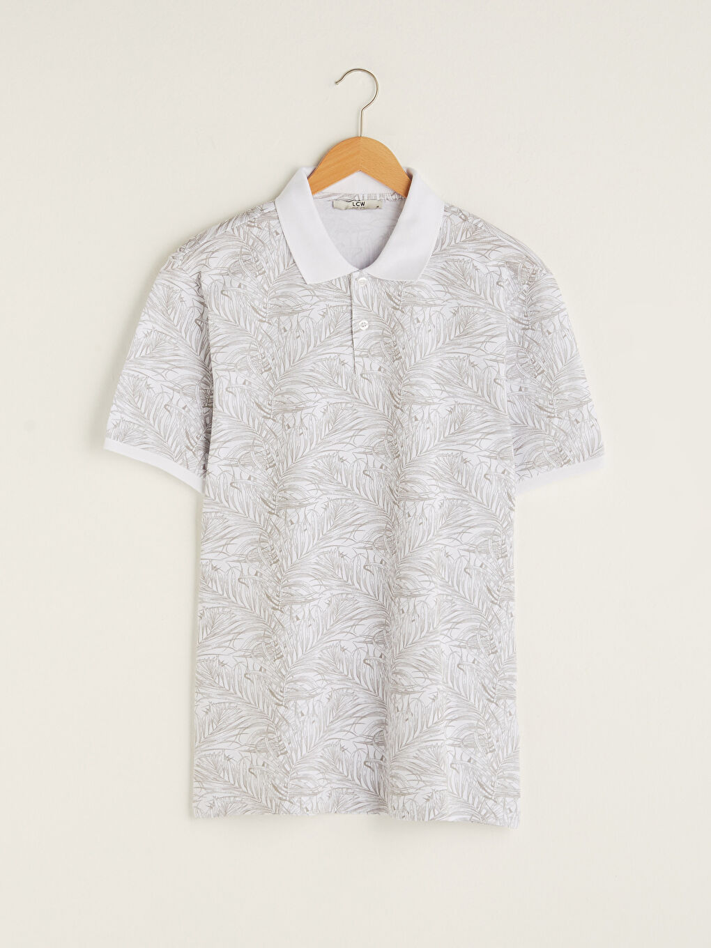 Beyaz Polo Yaka Kısa Kollu Desenli Pike Erkek Tişört-5