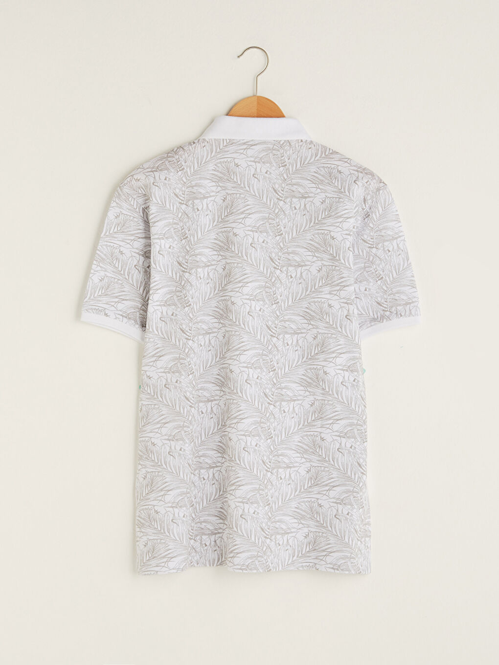 Beyaz Polo Yaka Kısa Kollu Desenli Pike Erkek Tişört-6