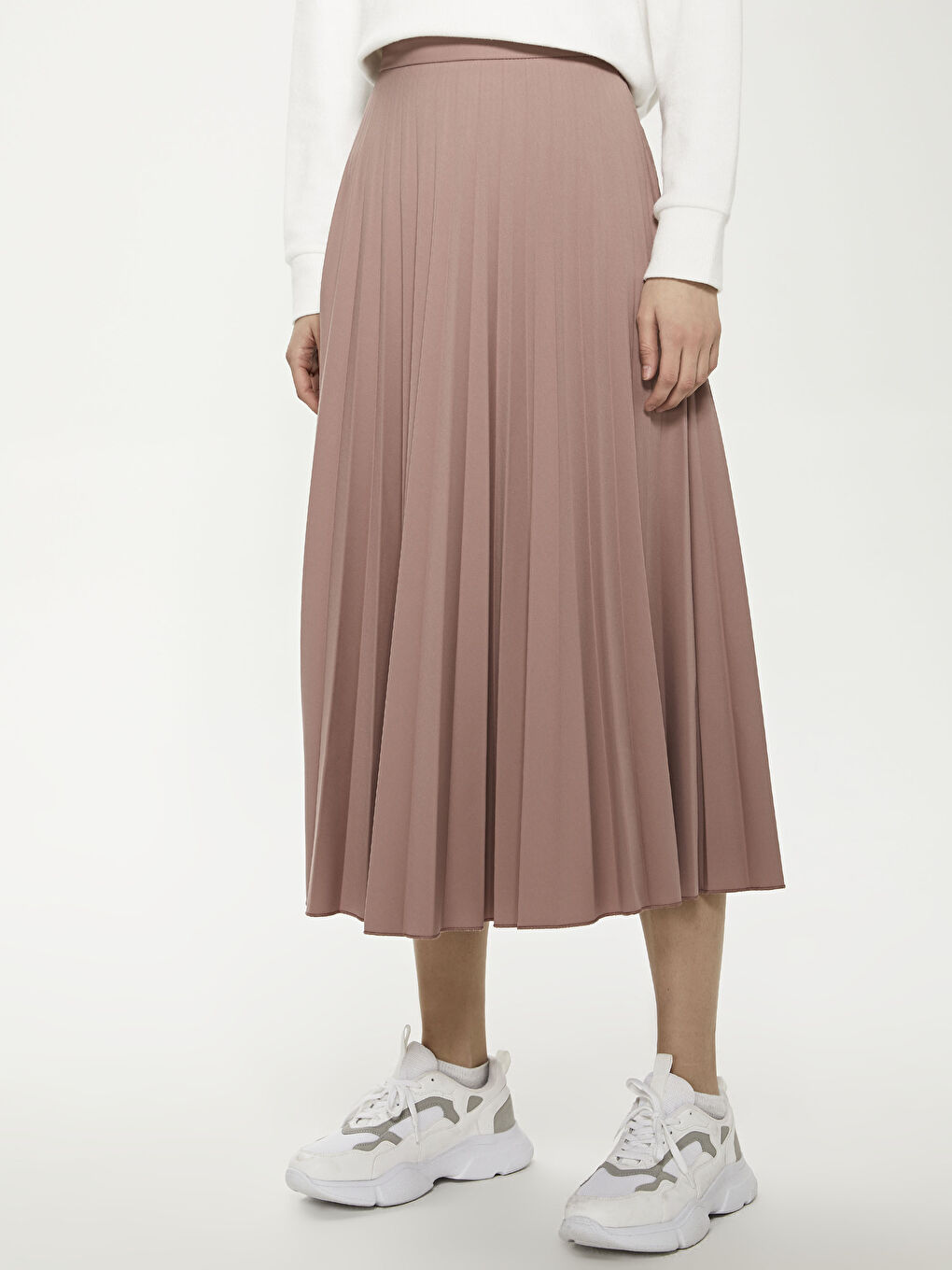 Pembe Beli Lastikli Pileli Kadın Etek-2