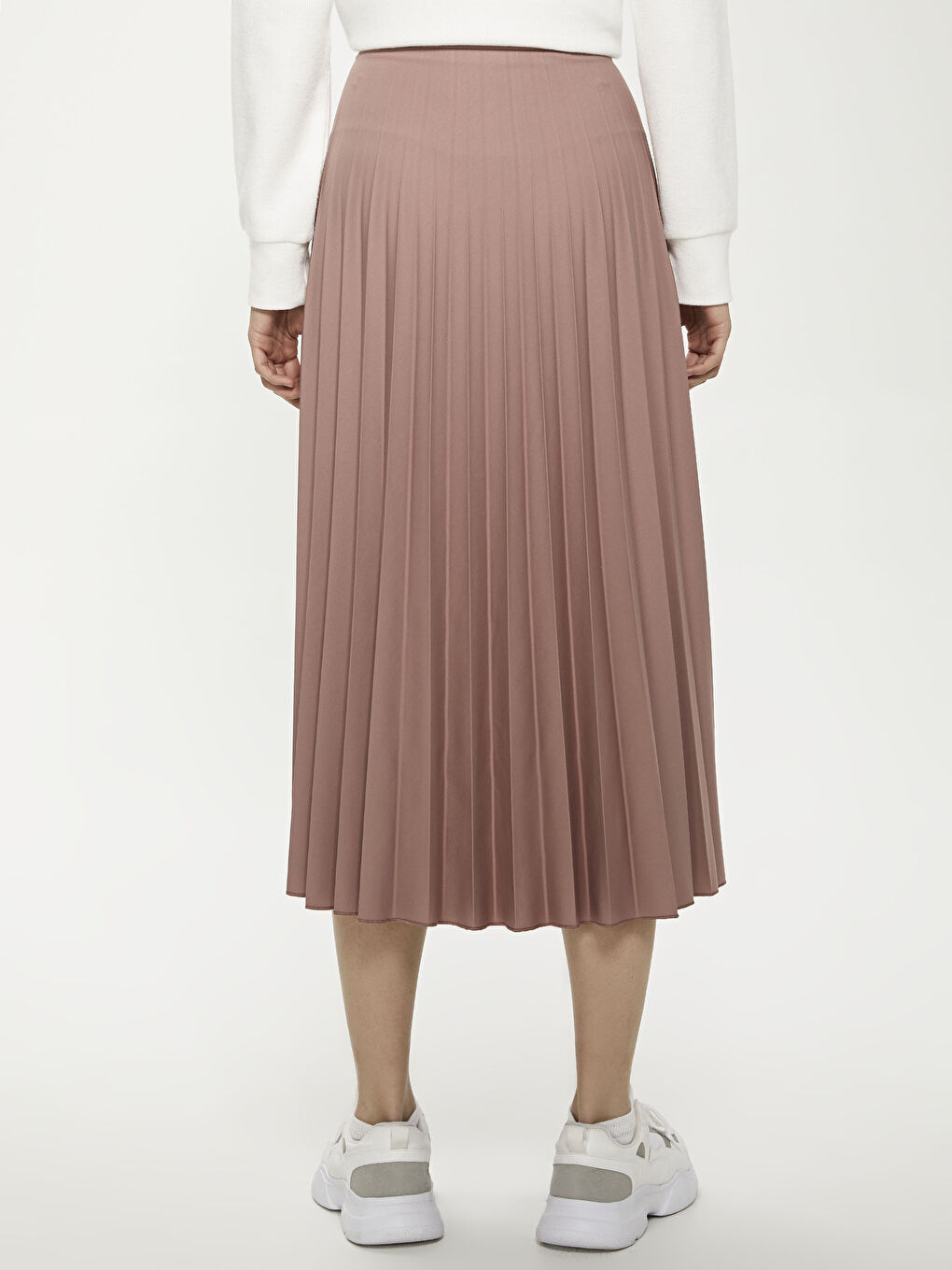 Pembe Beli Lastikli Pileli Kadın Etek-3