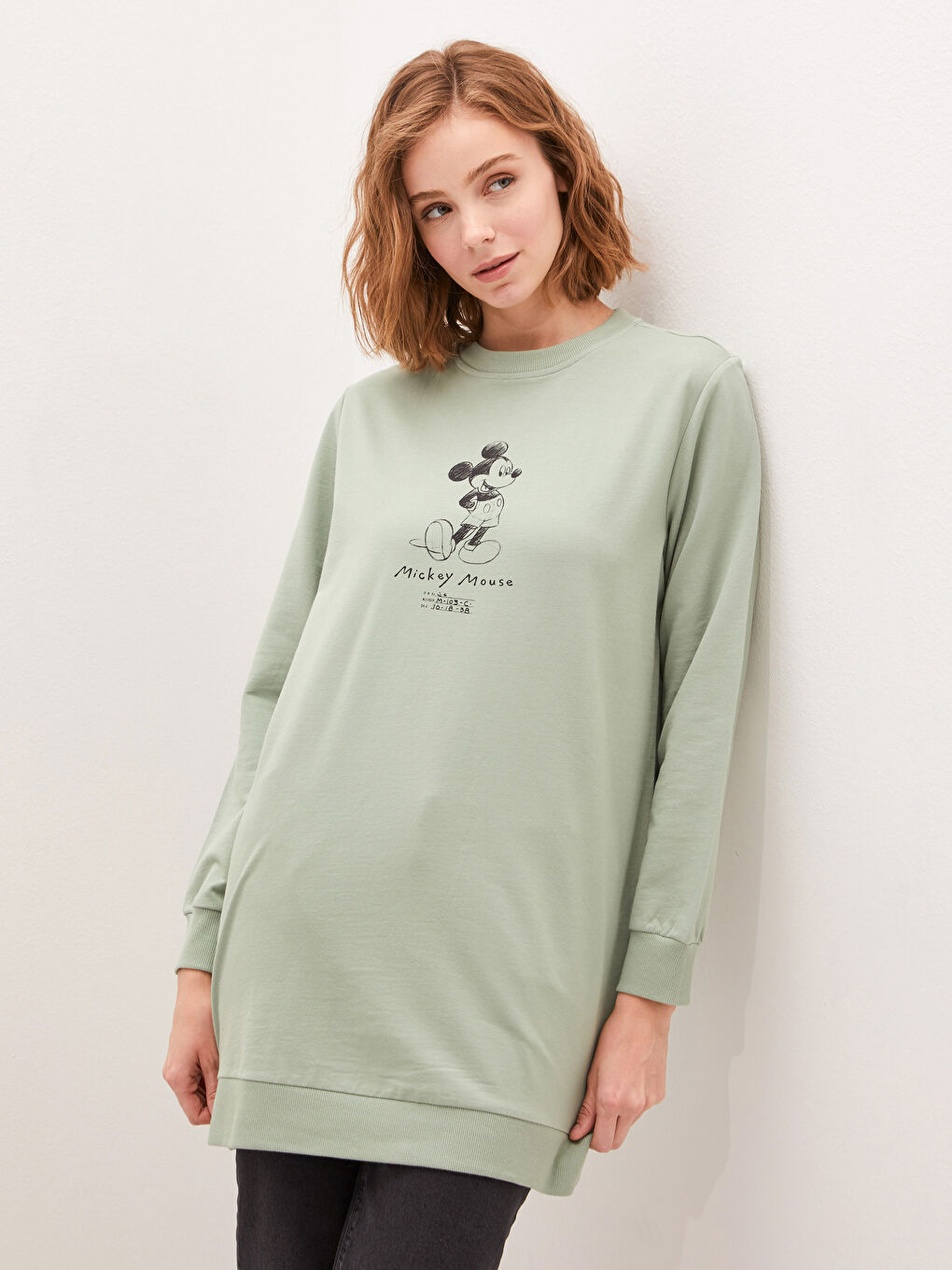 Crew Neck Mickey Mouse Printed Women's Sweatshirt Tunic-1