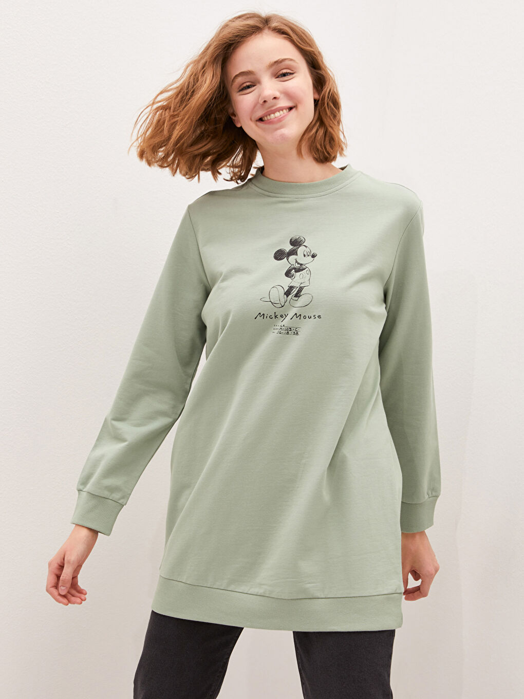 Crew Neck Mickey Mouse Printed Women's Sweatshirt Tunic-2