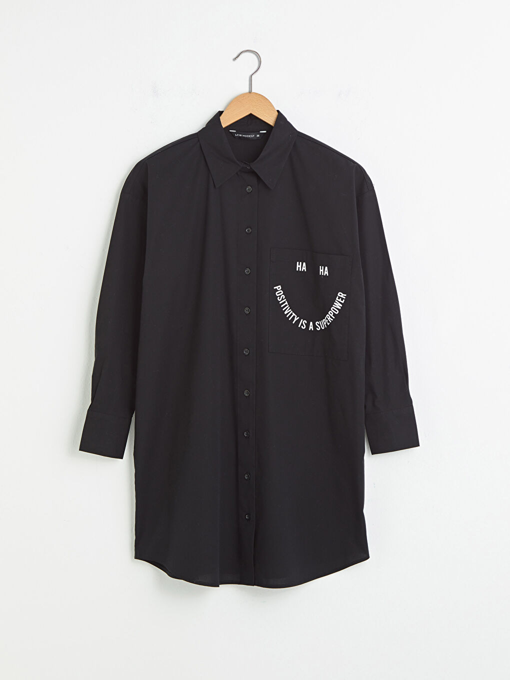 Siyah Baskılı Poplin Kadın Gömlek Tunik-5