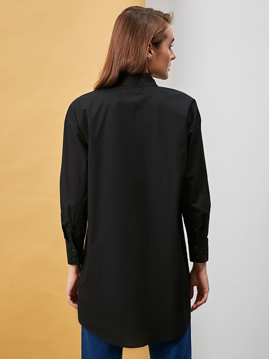 Siyah Baskılı Poplin Kadın Gömlek Tunik-3