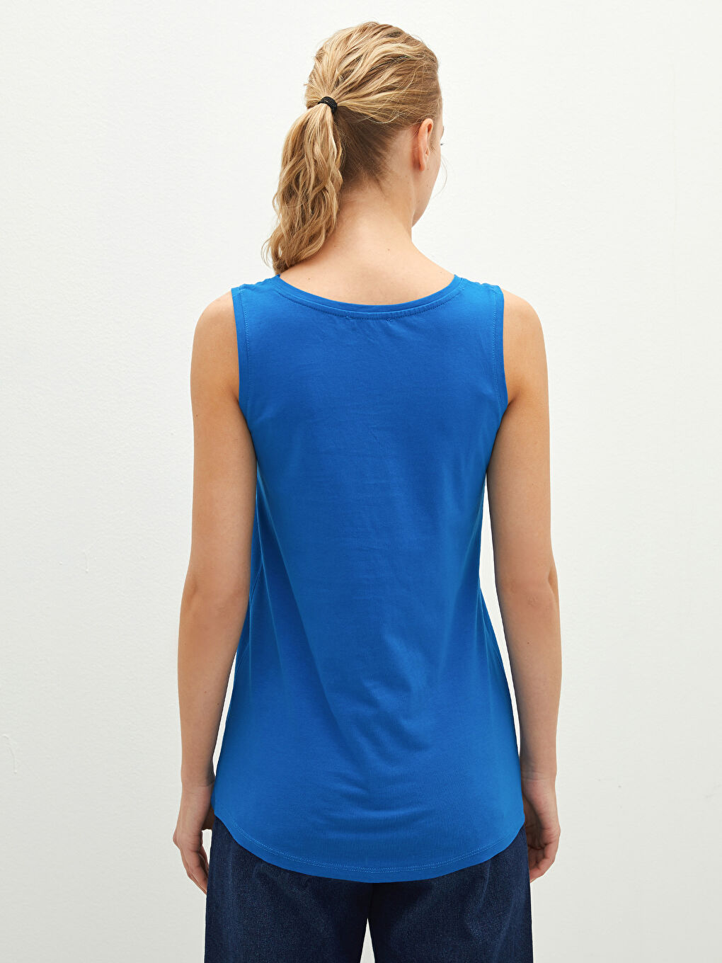 Mavi U Yaka Düğme Detaylı Askılı Pamuklu Kadın Atlet-15