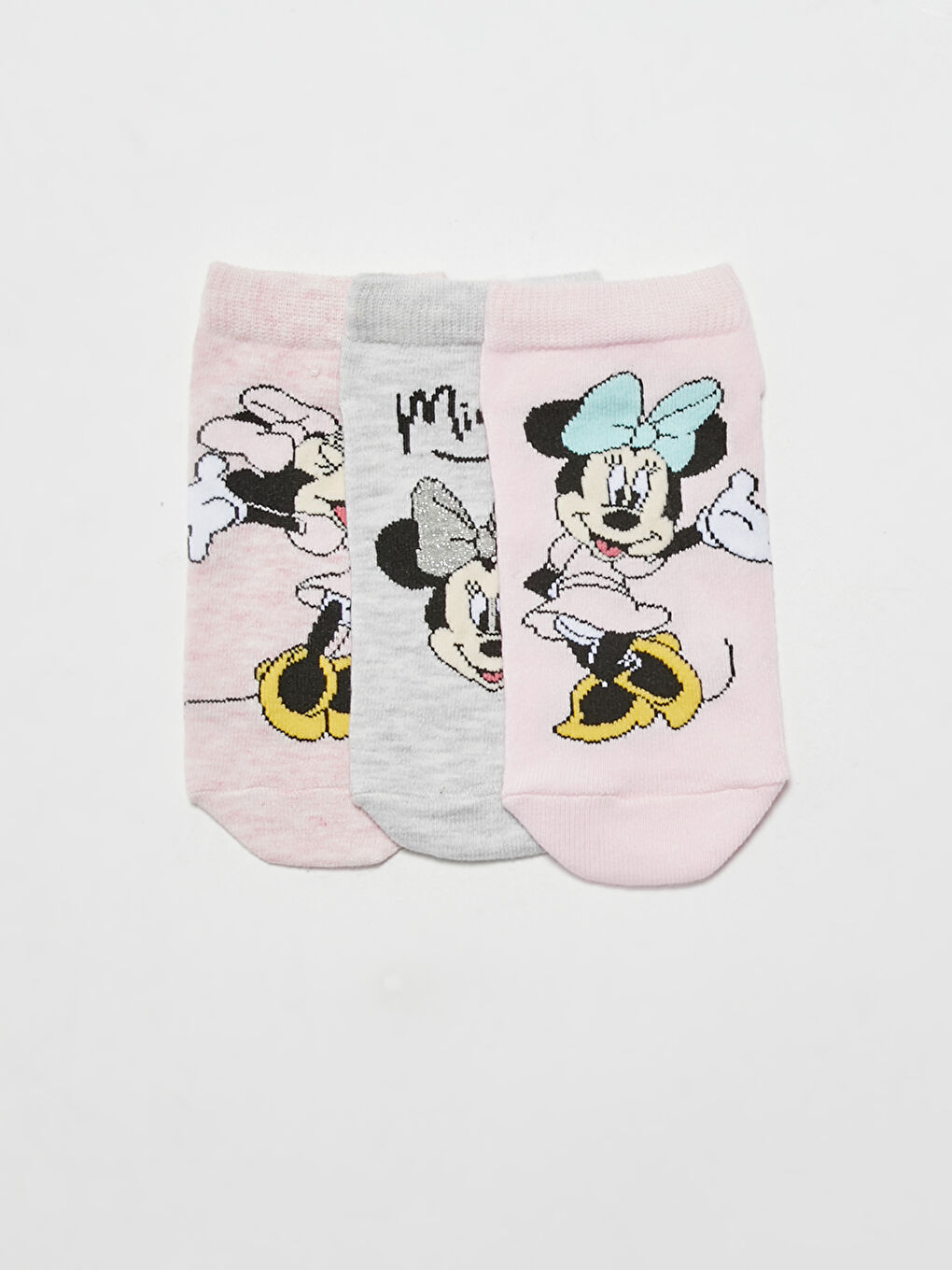 Pembe Minnie Mouse Desenli Kız Çocuk Patik Çorap 3'lü