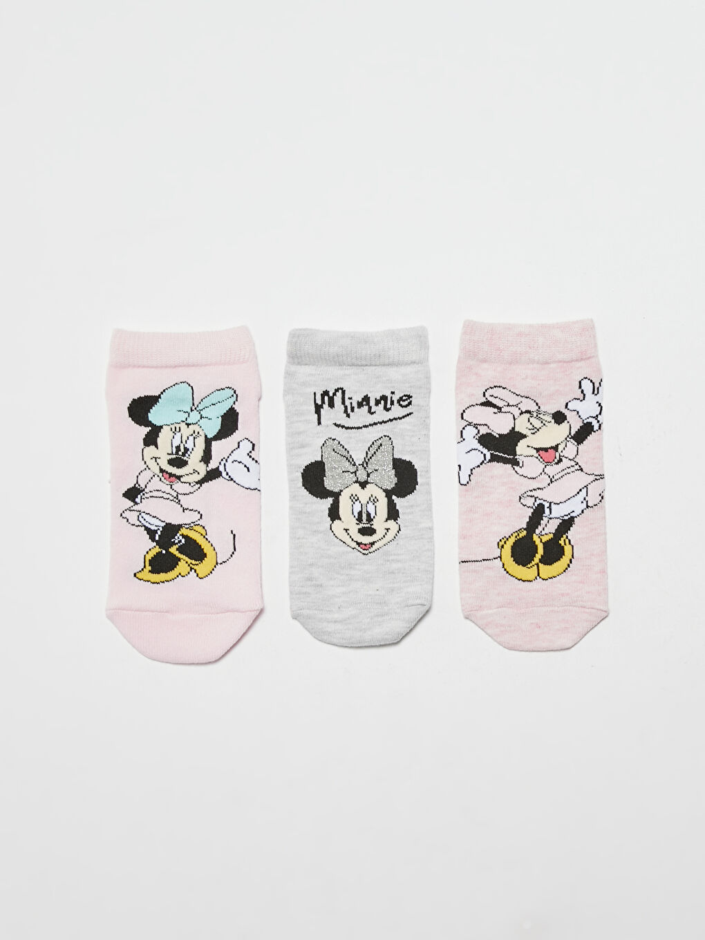Pembe Minnie Mouse Desenli Kız Çocuk Patik Çorap 3'lü-1