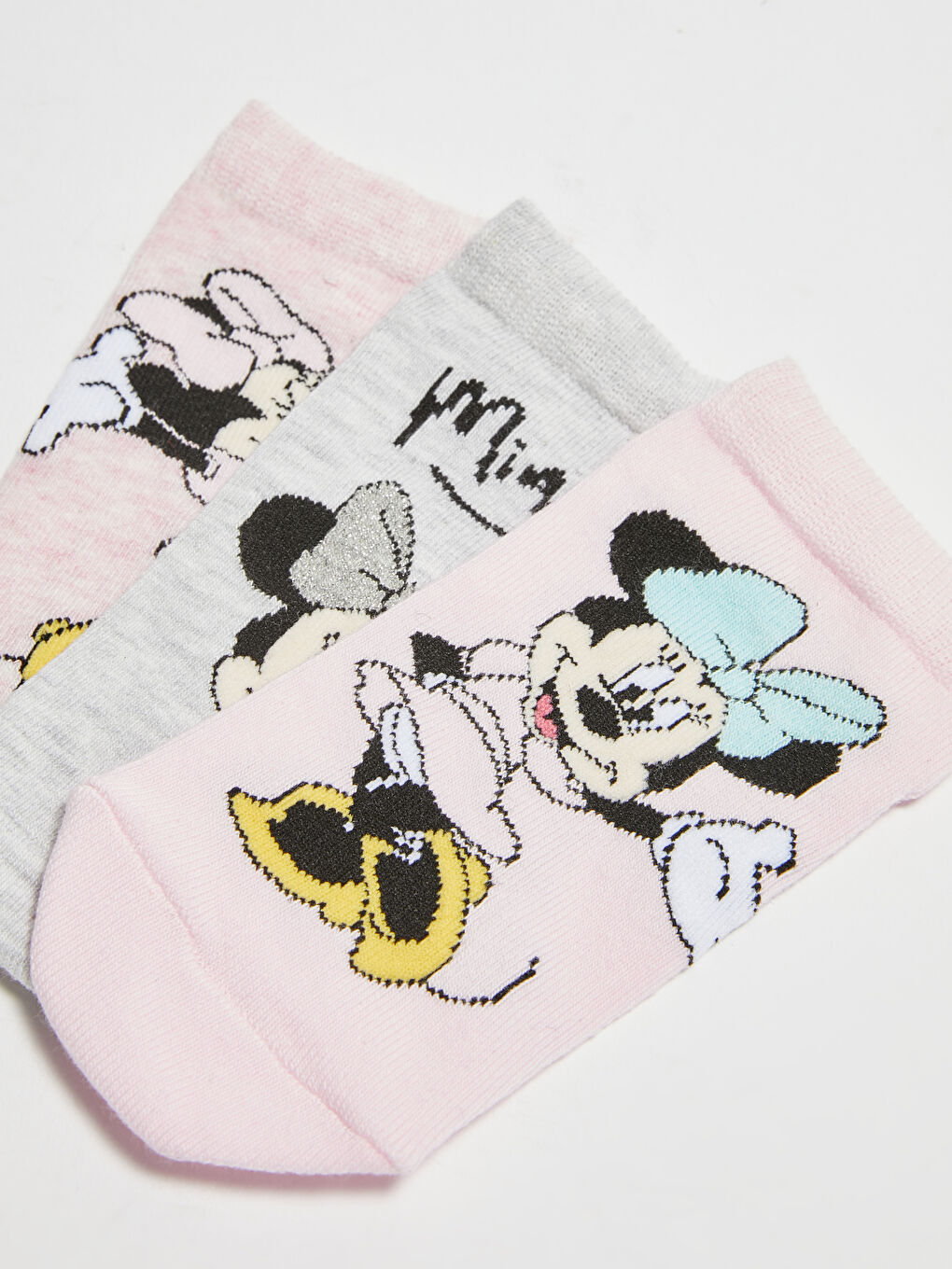 Pembe Minnie Mouse Desenli Kız Çocuk Patik Çorap 3'lü-2