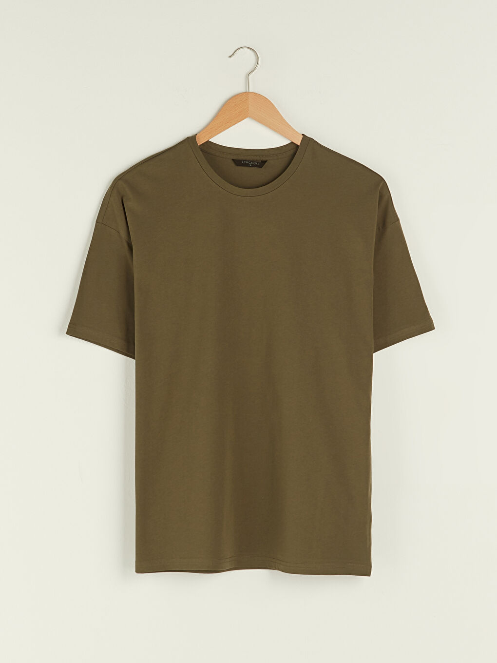 Haki Bisiklet Yaka Kısa Kollu Basic Oversize Erkek Tişört-6