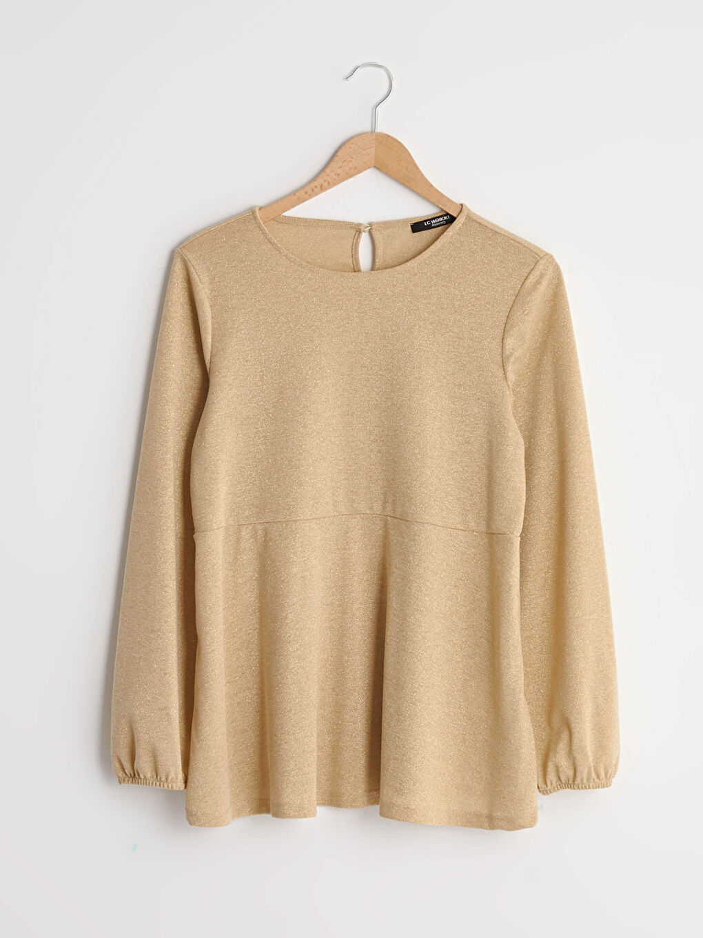 Crew Neck Shimmer Detailed Long Sleeve Maternity Blouse