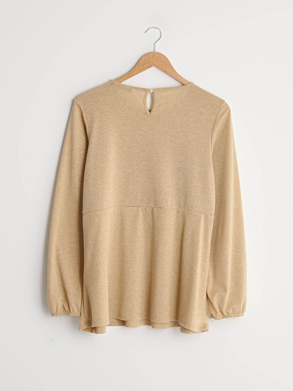 Crew Neck Shimmer Detailed Long Sleeve Maternity Blouse-2