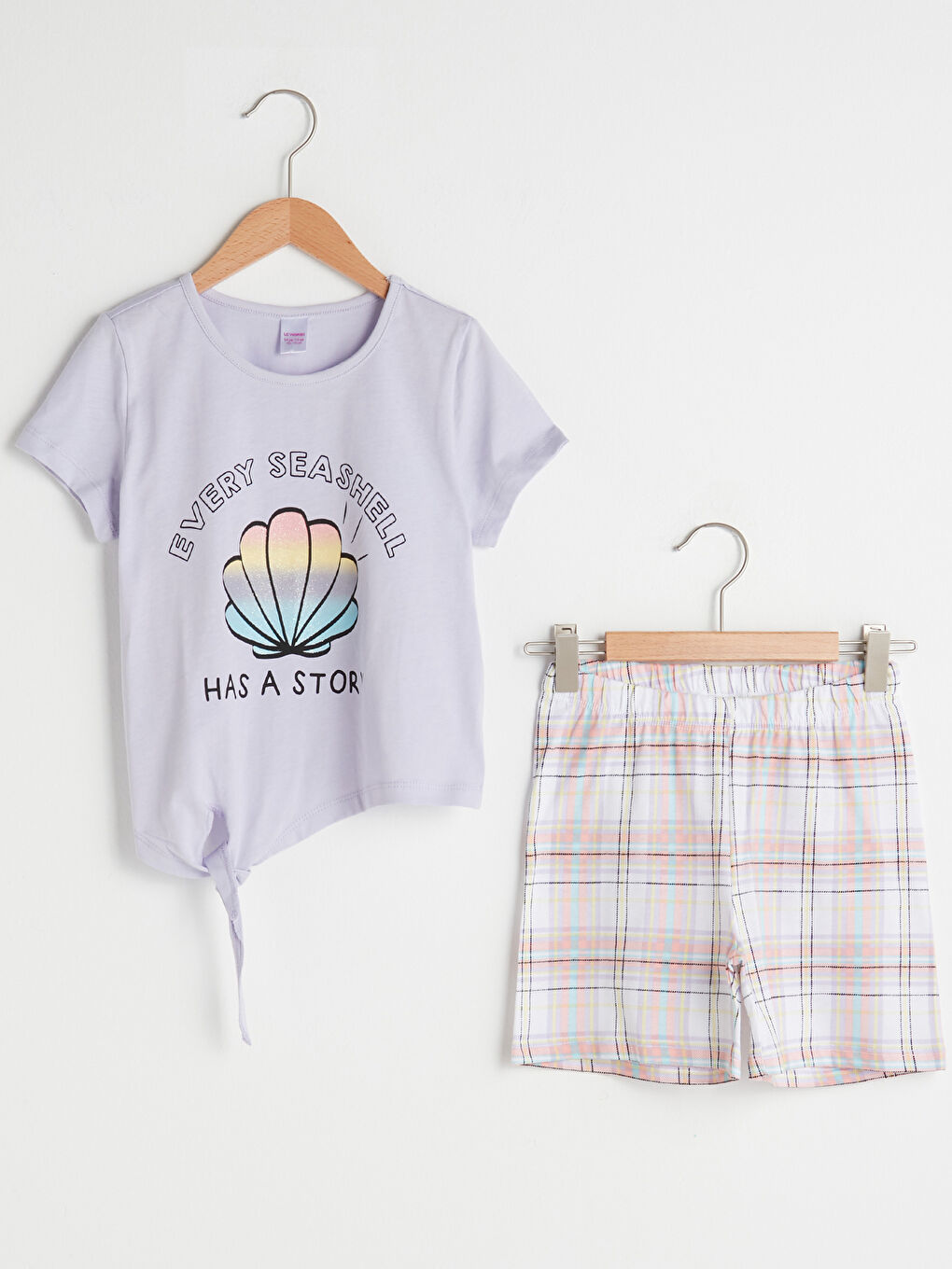 Crew Neck Printed Short Sleeve Cotton Girls Pajamas Set