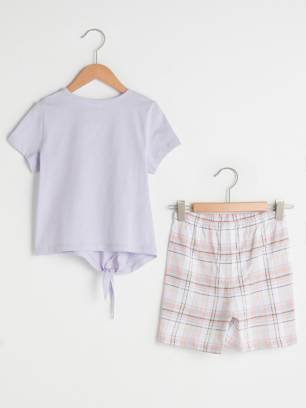 Crew Neck Printed Short Sleeve Cotton Girls Pajamas Set-1