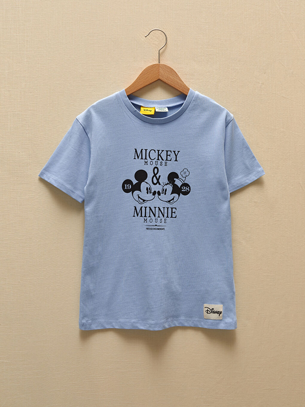 Crew Neck Minnie and Mickey Mouse Printed Short Sleeve Girls T-Shirt