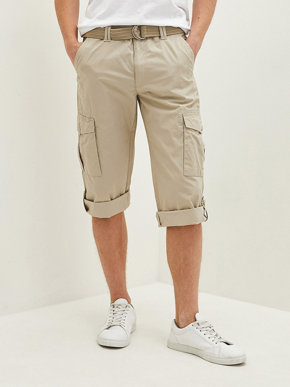Shorts Pour Hommes Coupe Standard En Popeline Ceinturés-1