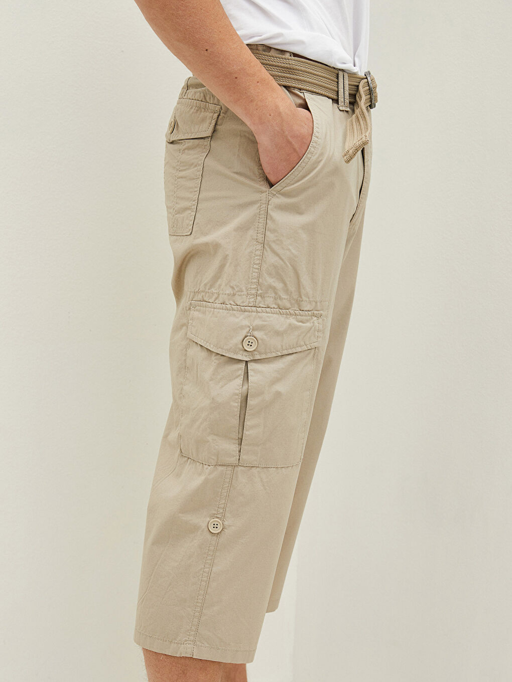 Shorts Pour Hommes Coupe Standard En Popeline Ceinturés-3