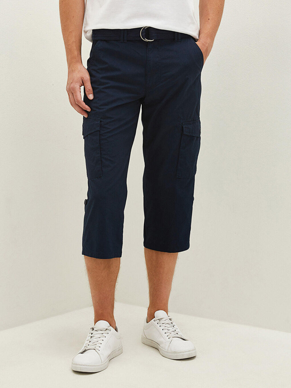 Standard Fit Belted Poplin Men's Shorts-3