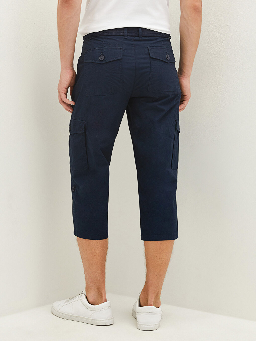 Standard Fit Belted Poplin Men's Shorts-4