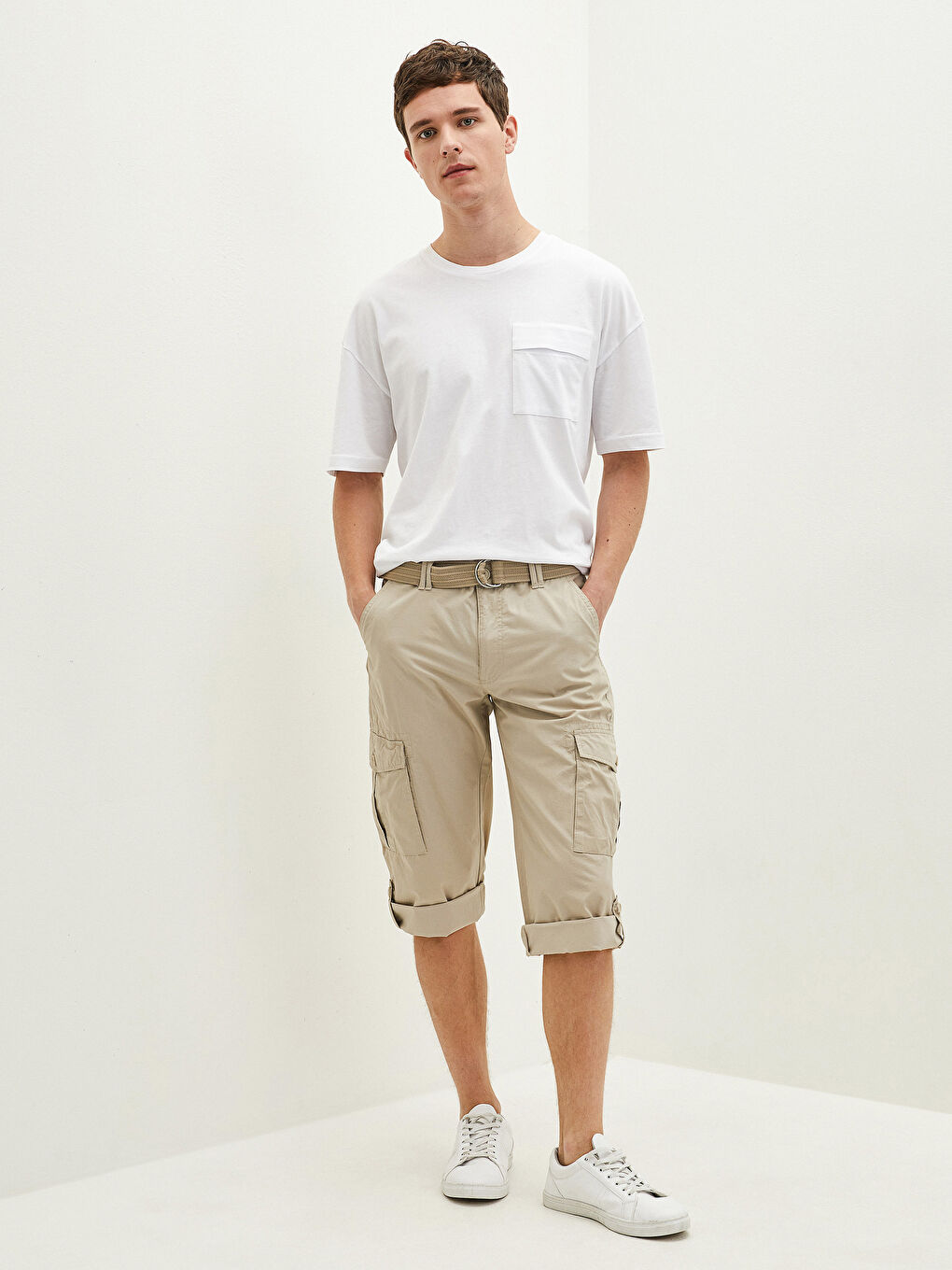 Shorts Pour Hommes Coupe Standard En Popeline Ceinturés-4