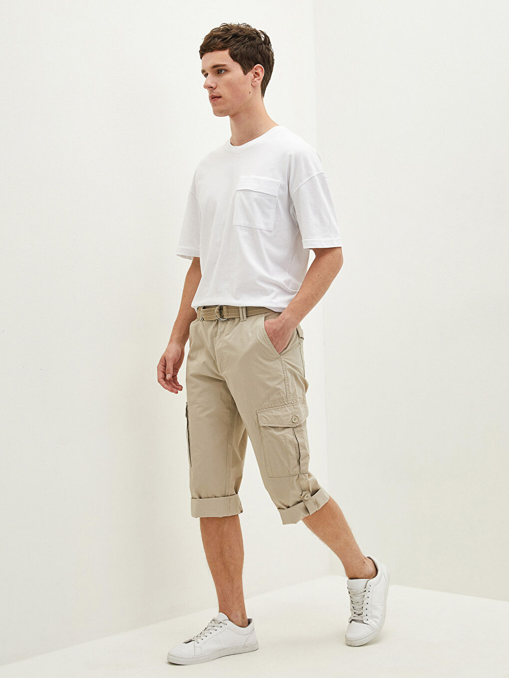 Shorts Pour Hommes Coupe Standard En Popeline Ceinturés