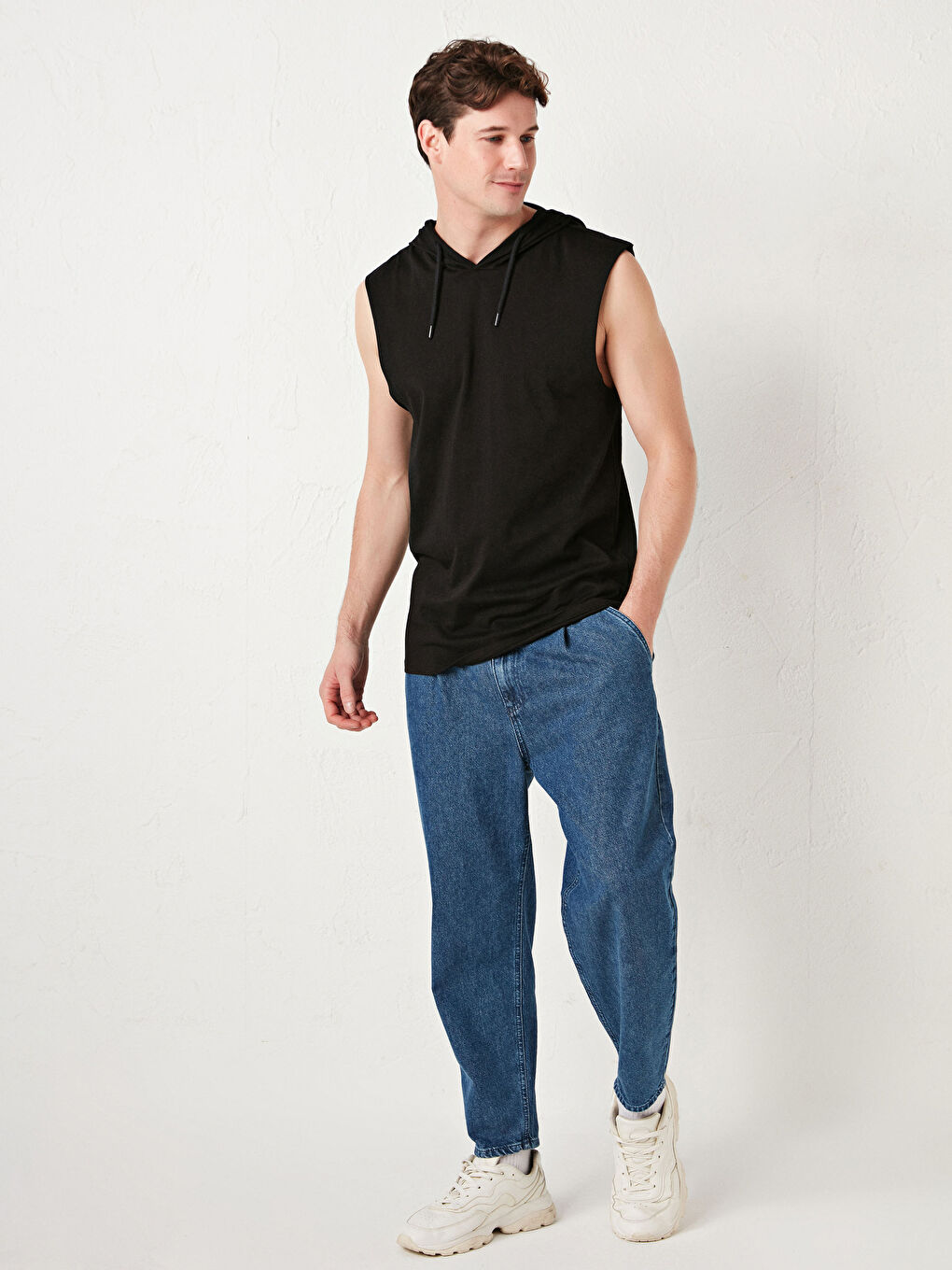 Tricou Fără Mâneci Simplu Cu Glugă pentru Bărbați-2