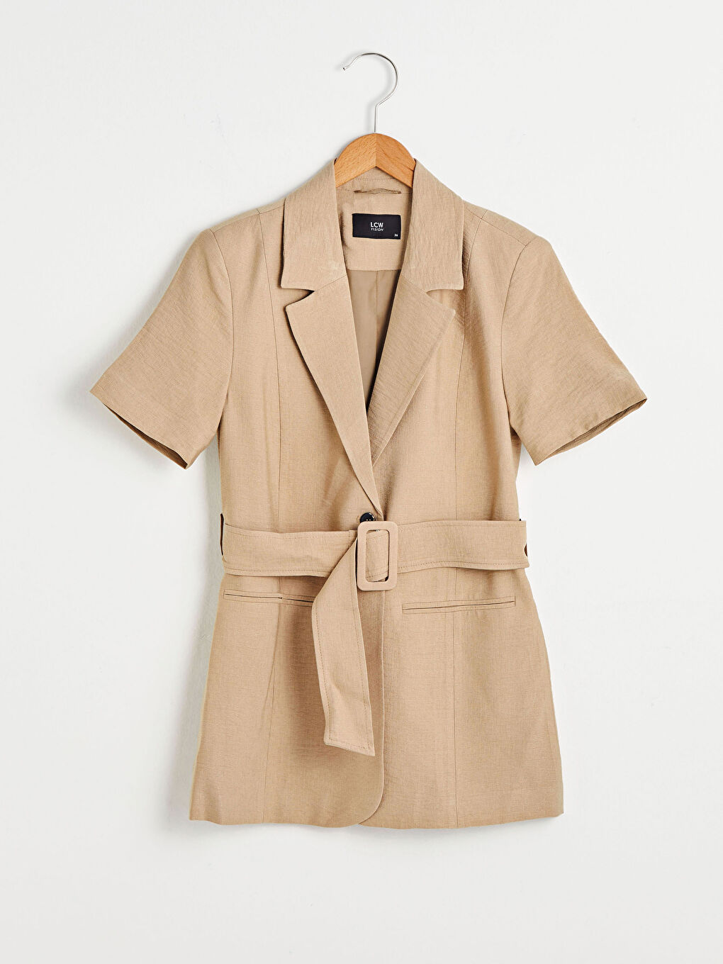 Button-Off Short Sleeve Belt Detail women's Blazer-6