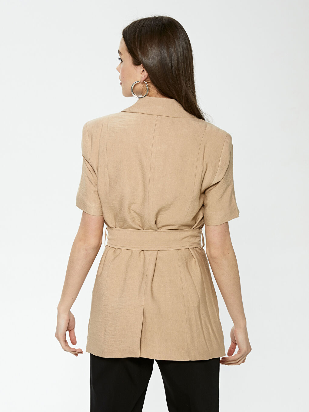Button-Off Short Sleeve Belt Detail women's Blazer-5