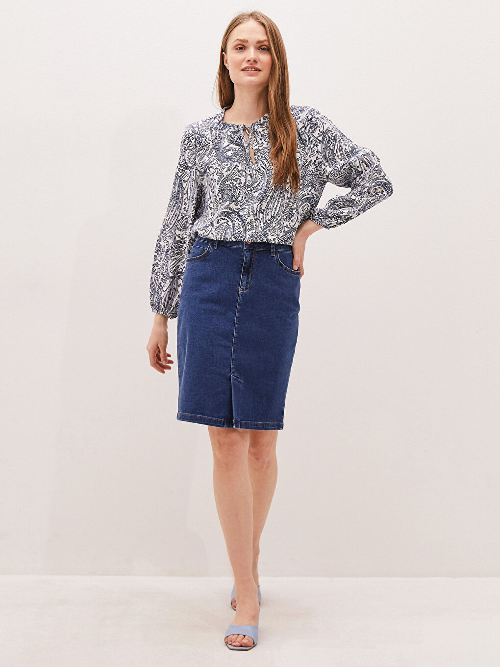 تنورة جينز نسائية وسط عالي رفيع سادة-2