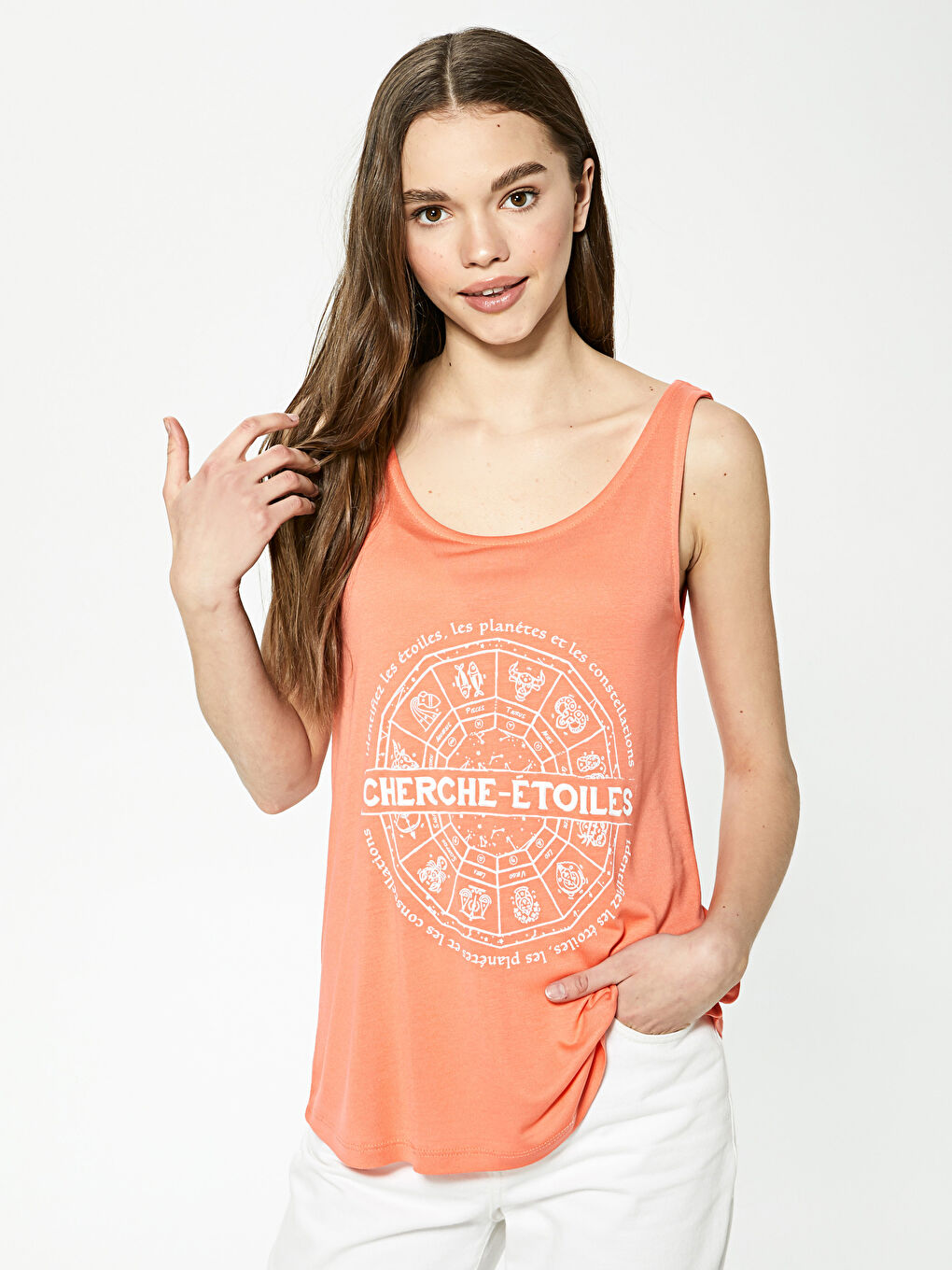 Top majica sa U vratom, štampana, viskoza, ženska atlet majica