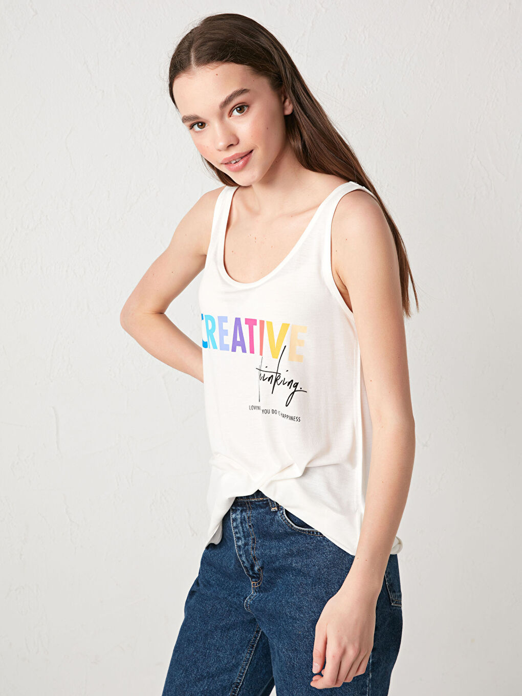 Майка с U-образным вырезом, с лозунгом, с ремешками, из вискозы, для женщин-1