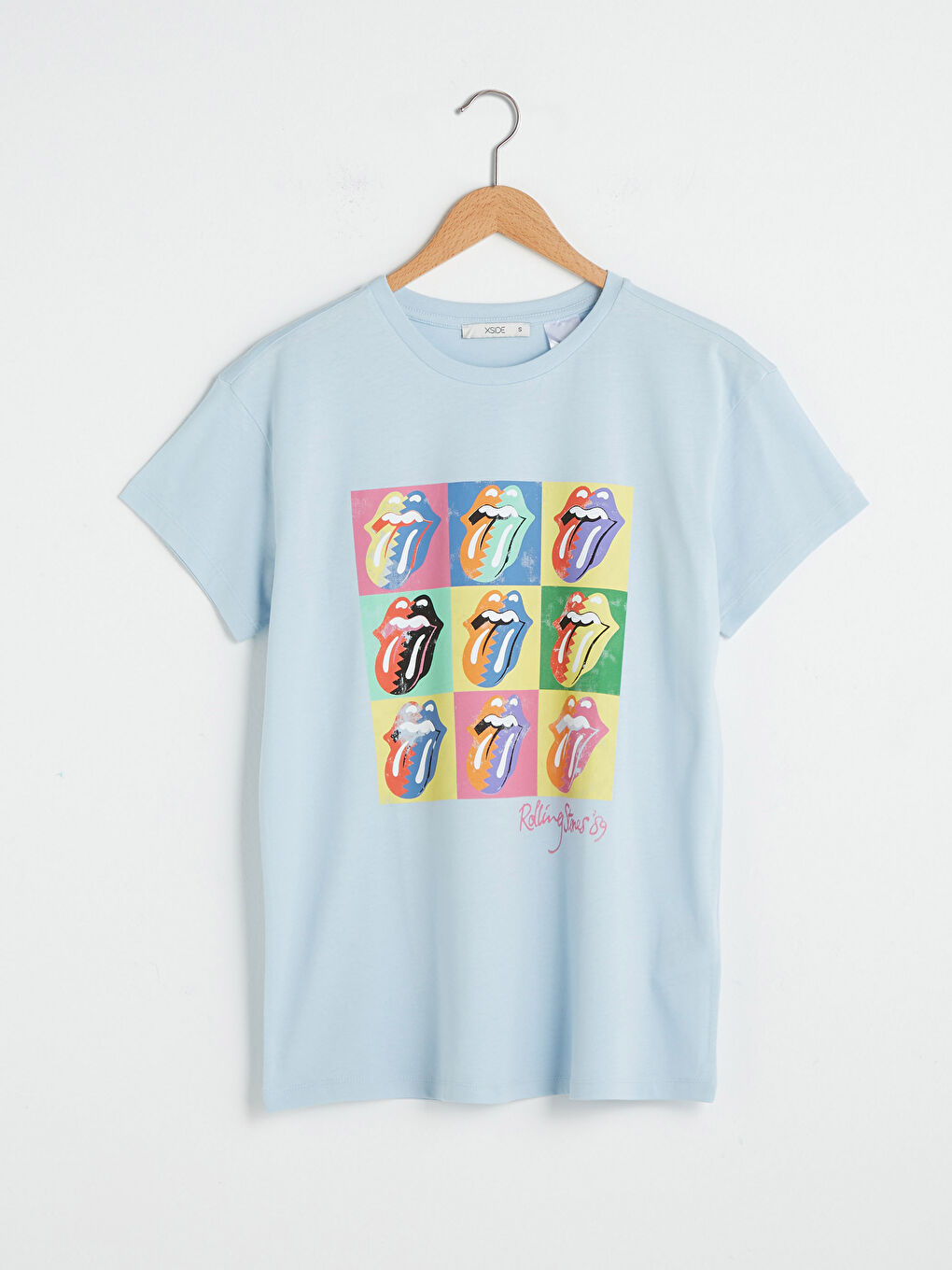 Әйелдерге арналған дөңгелек жағалы rolling stones принтті қысқа жеңді мақта футболка-7