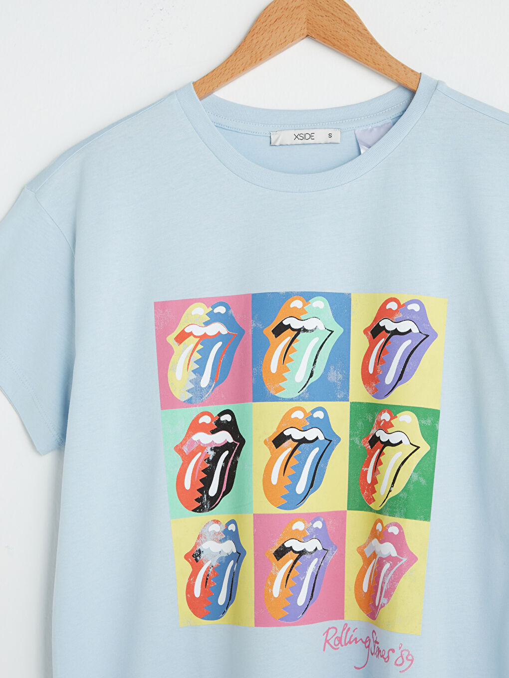 Әйелдерге арналған дөңгелек жағалы rolling stones принтті қысқа жеңді мақта футболка-9