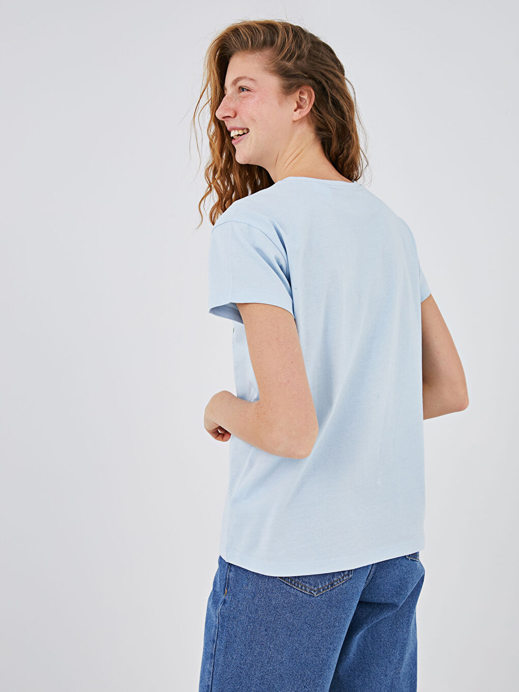 Әйелдерге арналған дөңгелек жағалы rolling stones принтті қысқа жеңді мақта футболка-5