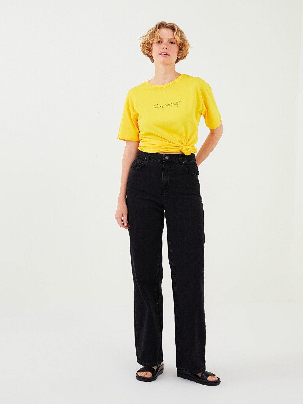 Crew Neck Slogan Printed Short Sleeve Cotton Women's T-shirt-3