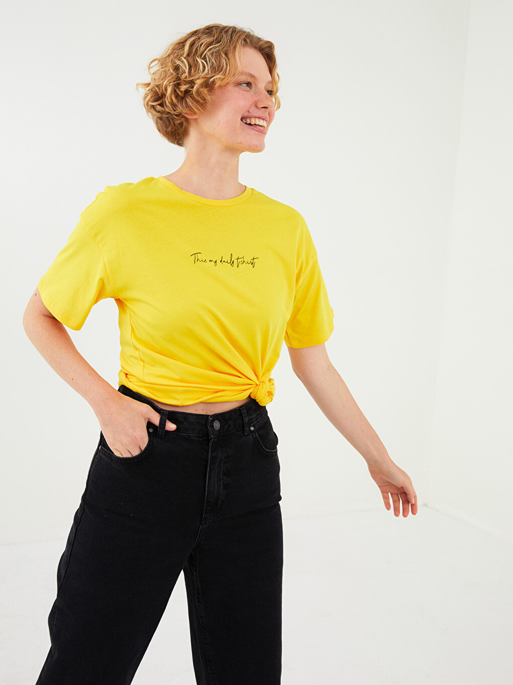 Crew Neck Slogan Printed Short Sleeve Cotton Women's T-shirt-1
