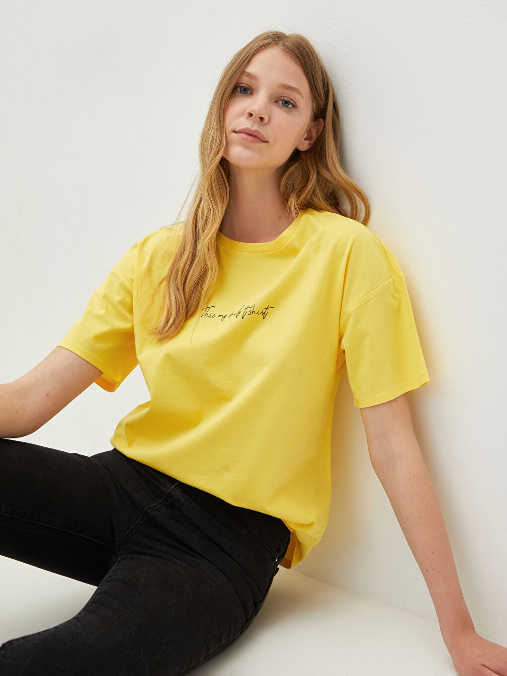 Футболка Женская Хлопковая С Коротким Рукавом, Круглым Вырезом И Принтом-Слоганом-4