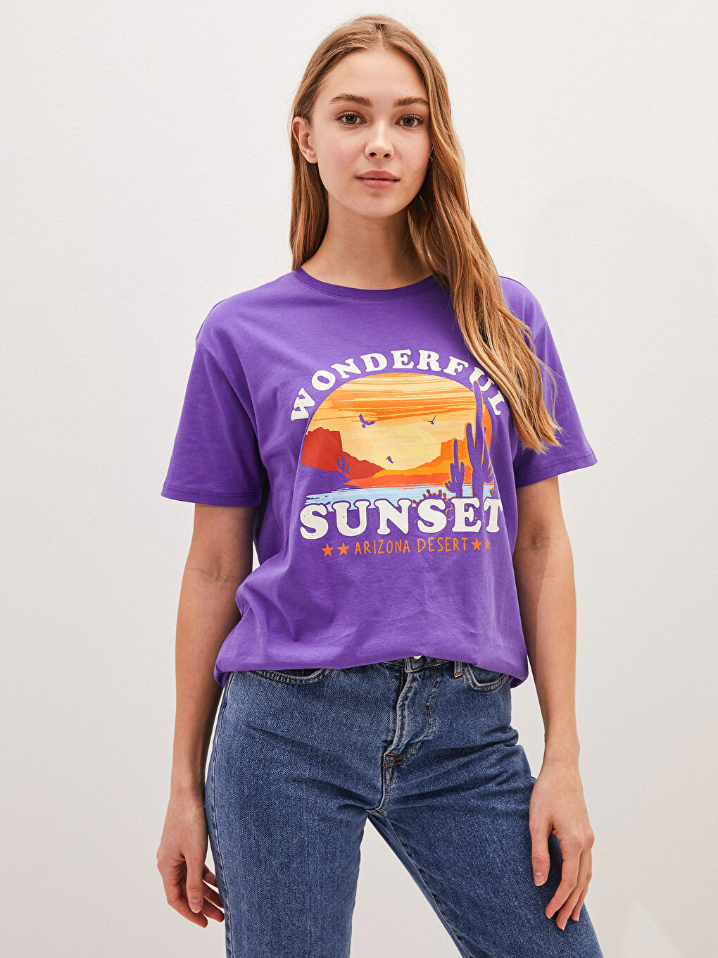 Футболка с круглым вырезом, с принтом, с коротким рукавом, из хлопка, для женщин-1