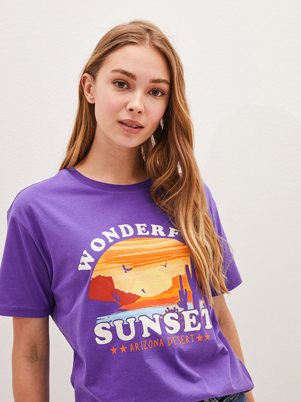 Футболка с круглым вырезом, с принтом, с коротким рукавом, из хлопка, для женщин-2