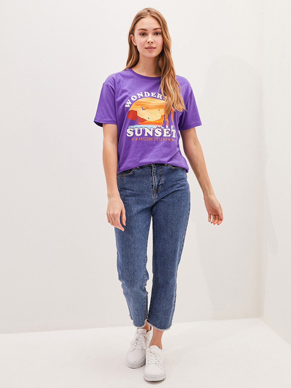 Футболка с круглым вырезом, с принтом, с коротким рукавом, из хлопка, для женщин-3