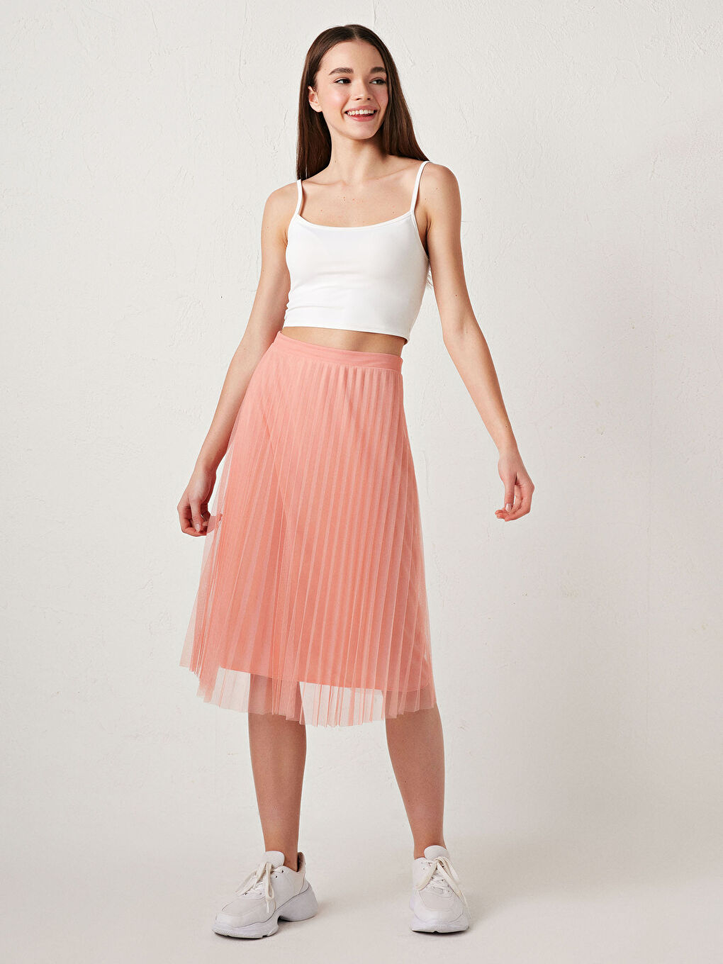 Pembe Beli Lastikli Kadın Pileli Etek