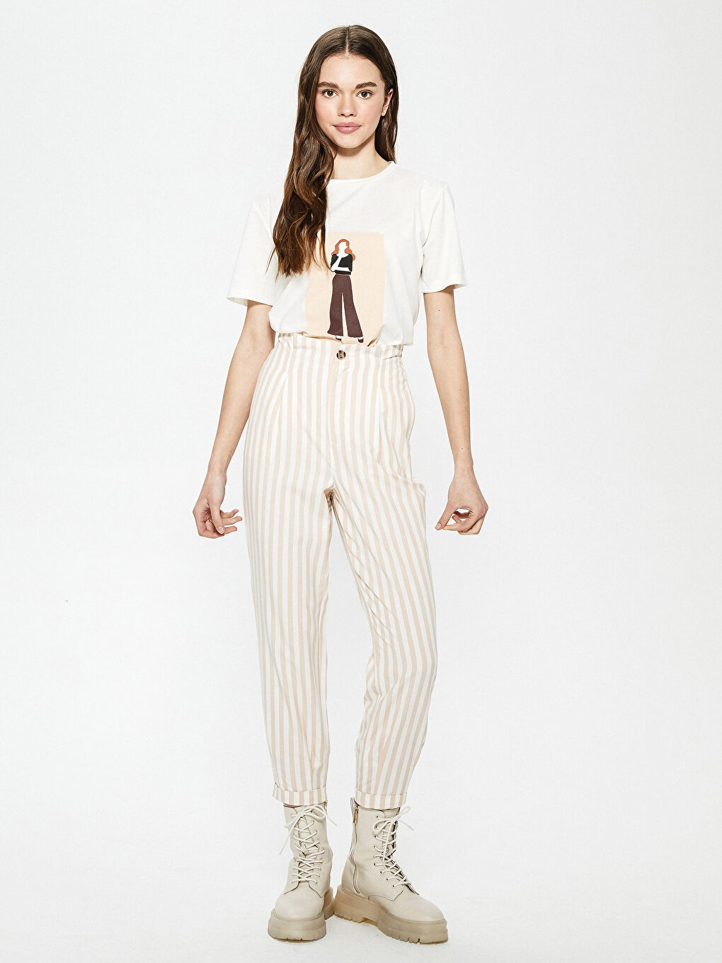 LCW Vision Elastic Waist Striped Carrot Women Pants -S1EN41Z8-LGZ