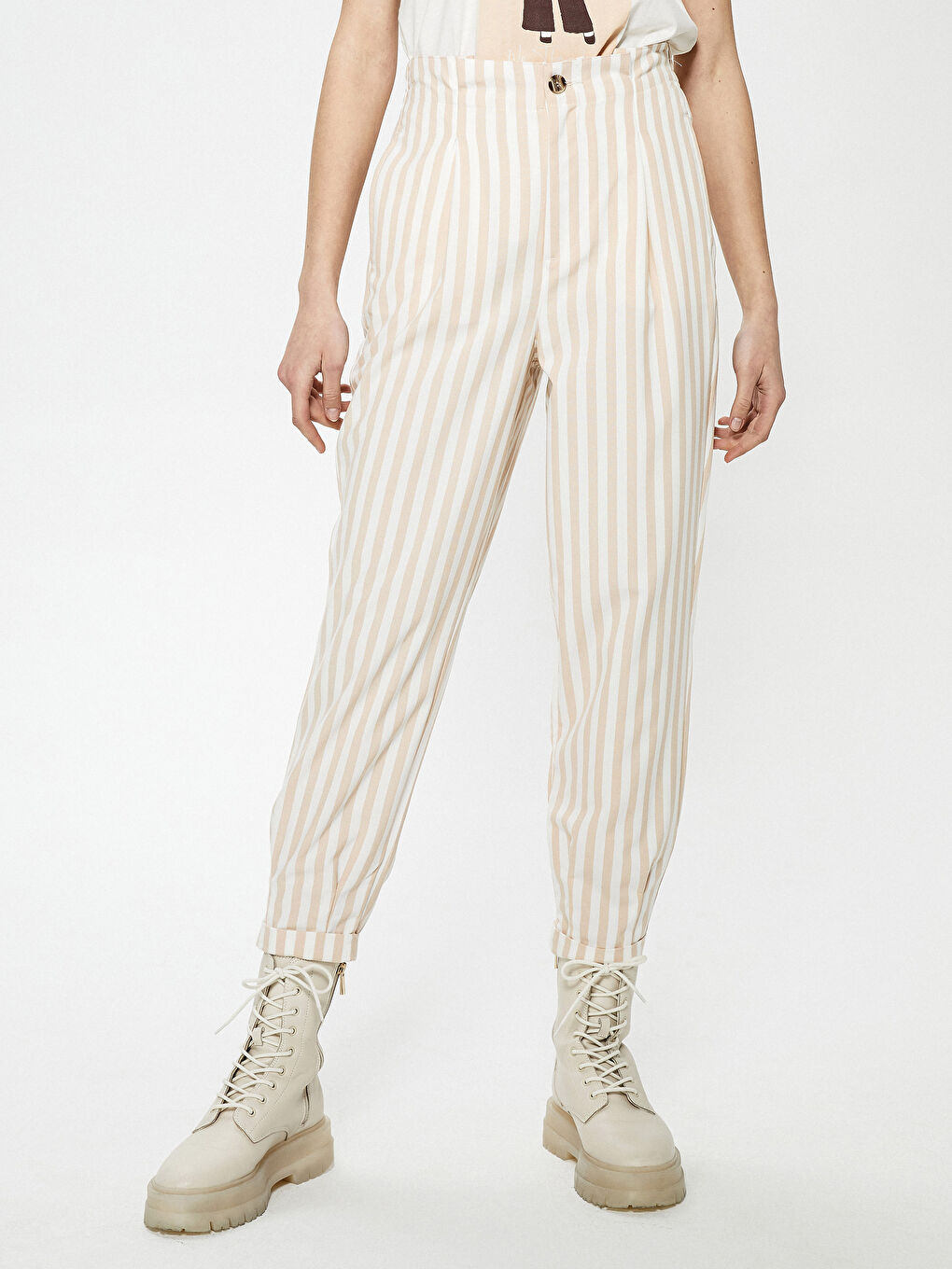 LCW Vision Elastic Waist Striped Carrot Women Pants -S1EN41Z8-LGZ