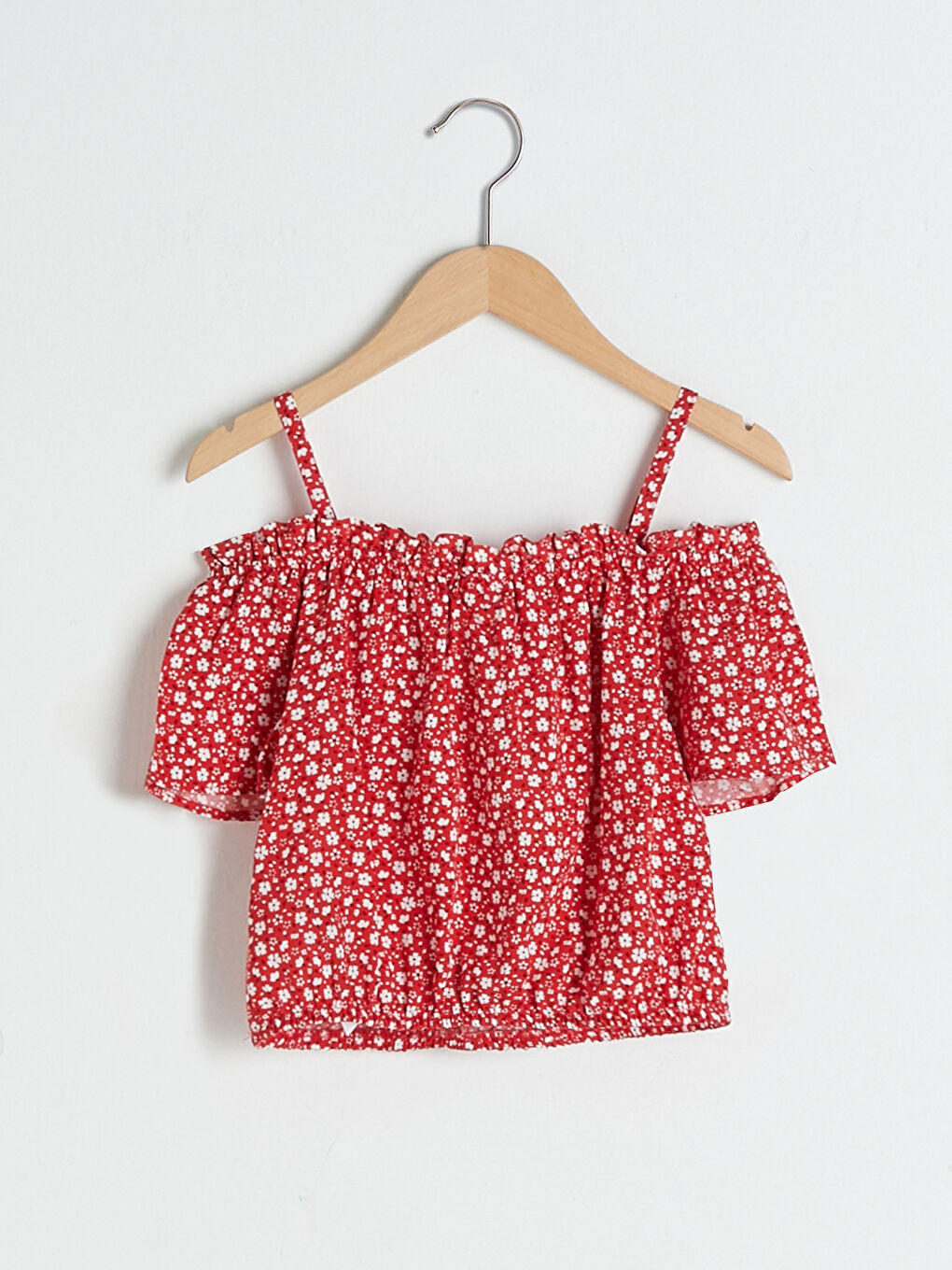 Patterned Off the Shoulder Short Sleeve Viscose Girls Blouse-1