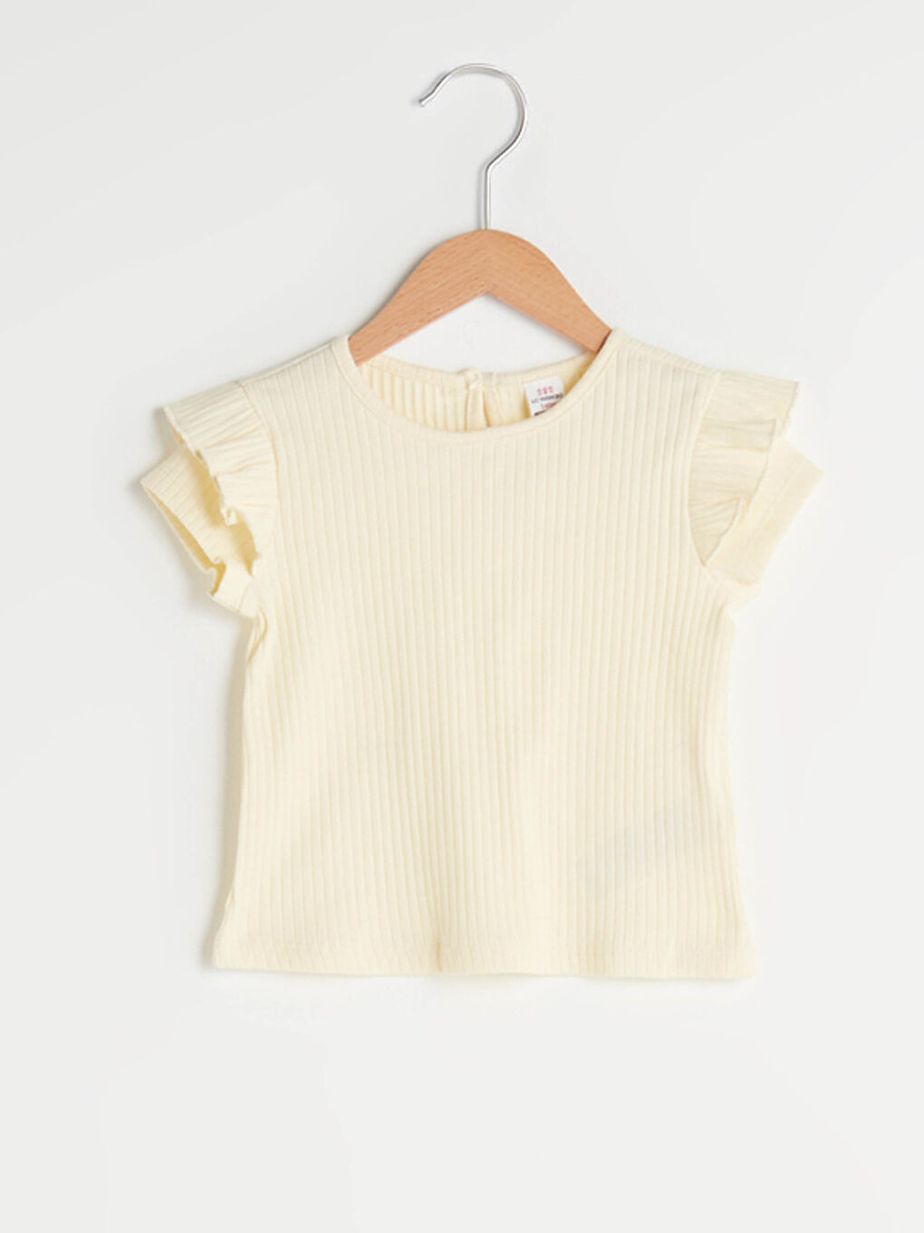 Crew Neck Short Sleeve Ruffle Detailed Baby Girls' T-Shirt