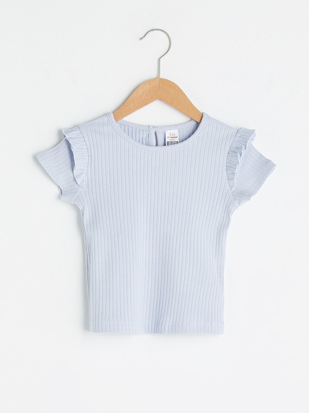 Crew Neck Short Sleeve Ruffle Detailed Baby Girls' T-Shirt