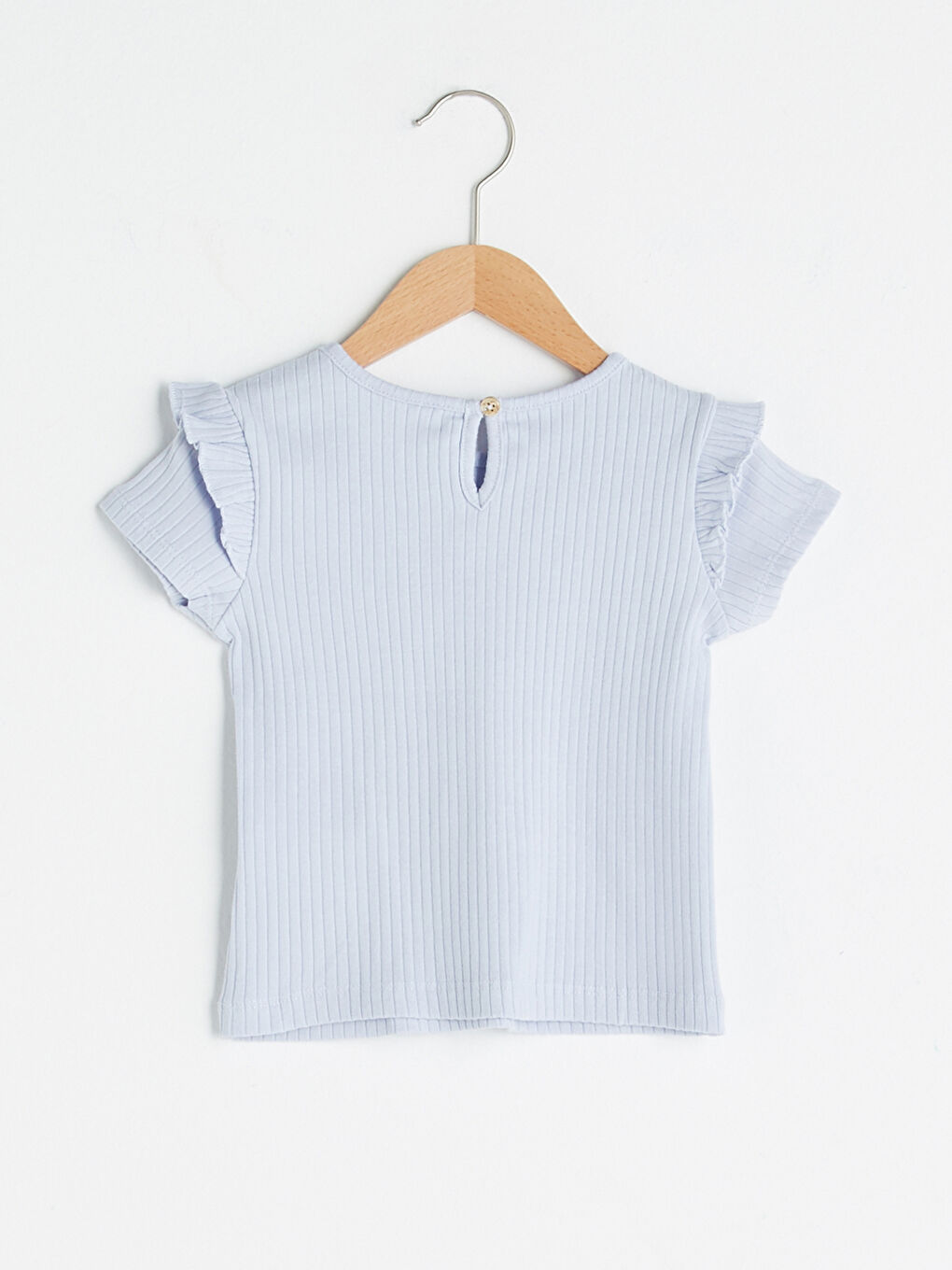 Crew Neck Short Sleeve Ruffle Detailed Baby Girls' T-Shirt-1