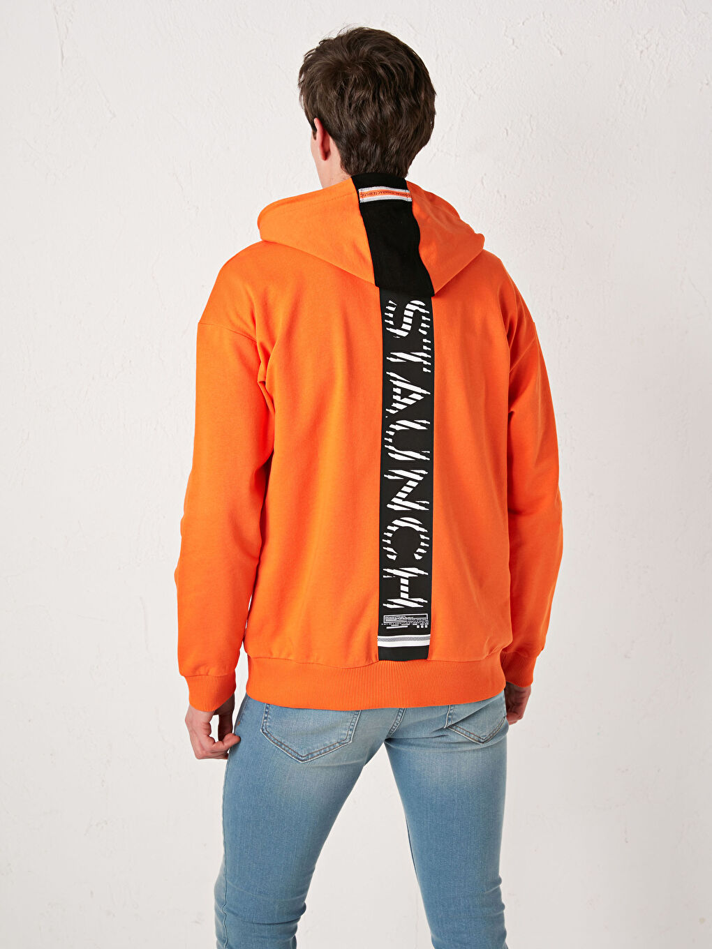 Turuncu Uzun Kollu Baskılı Kalın Erkek Hoodie-2