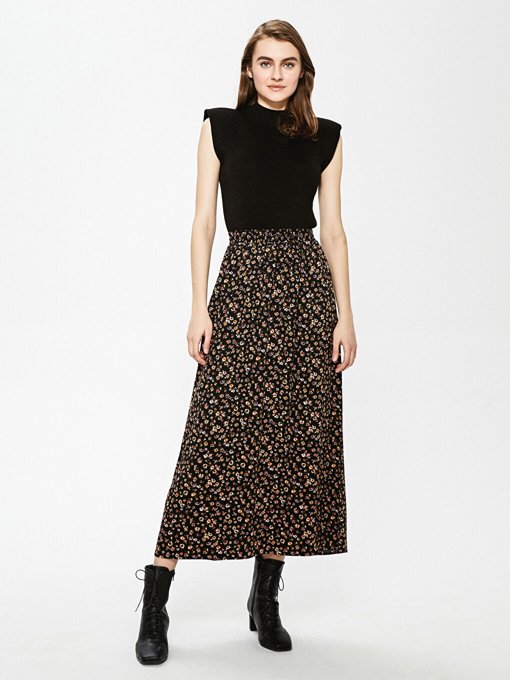Elastic Waist Floral Printed Belmando Fabric Woman Skirt-1