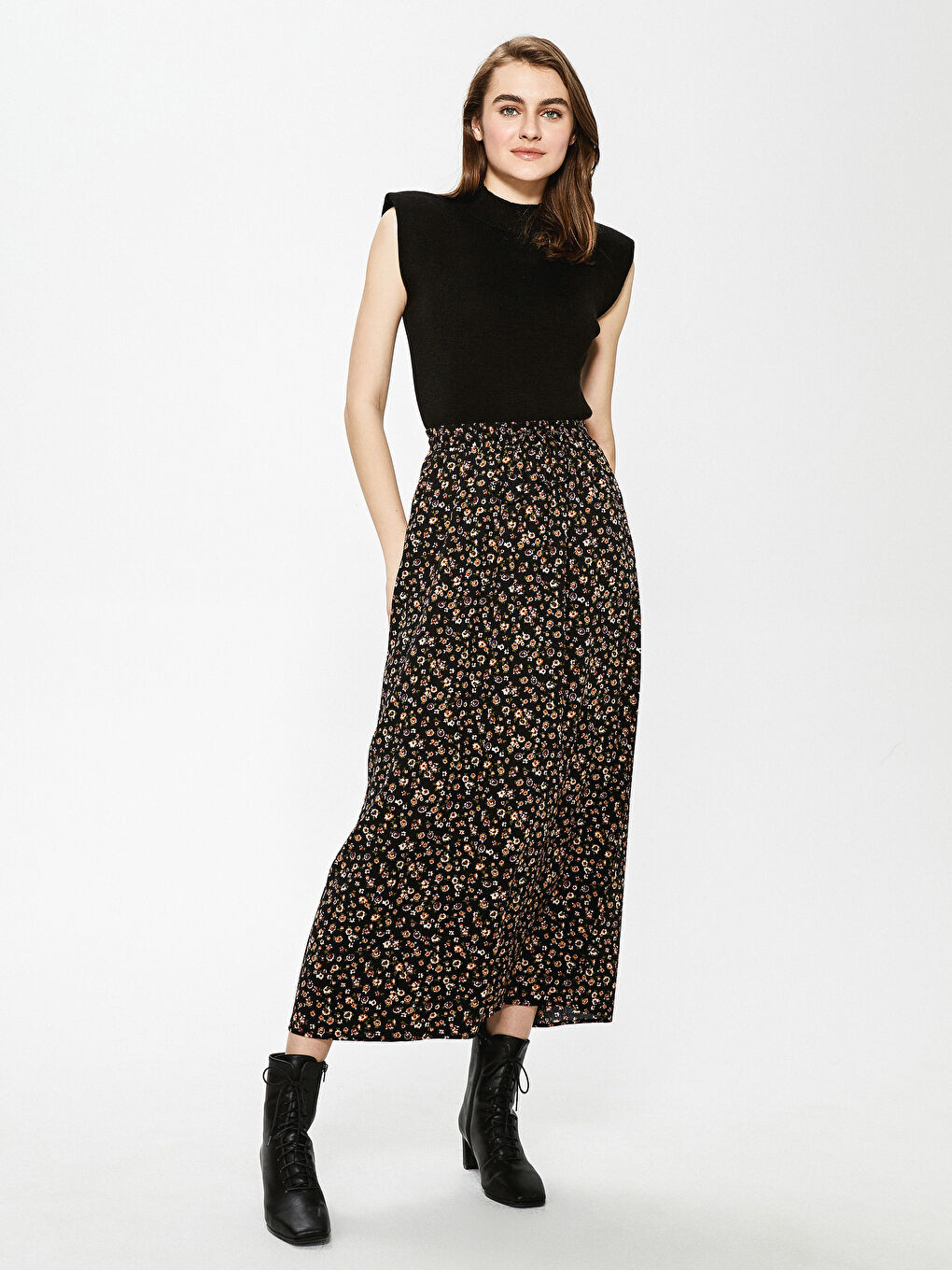 Elastic Waist Floral Printed Belmando Fabric Woman Skirt-2